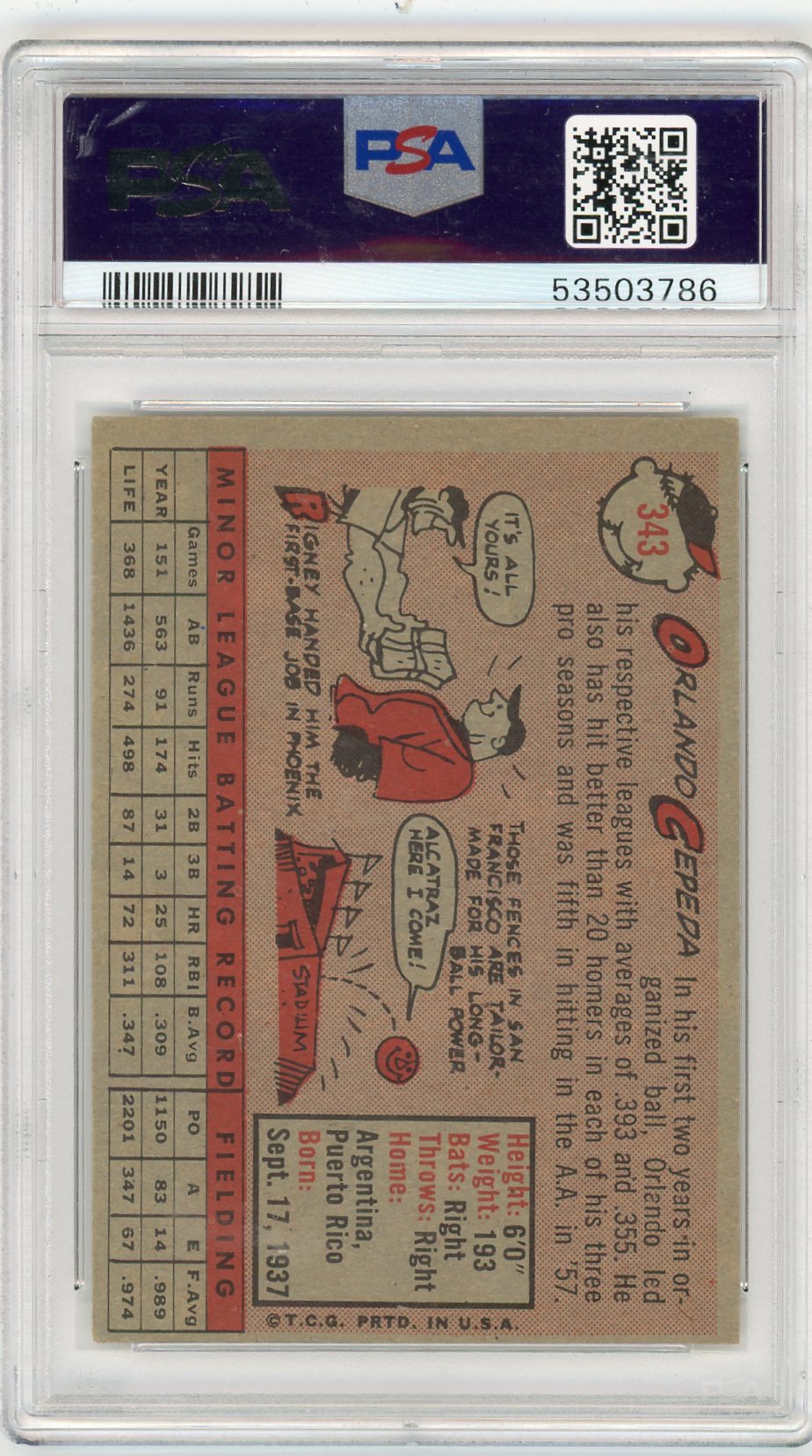 1958 Topps Orlando Cepeda #343 PSA 4