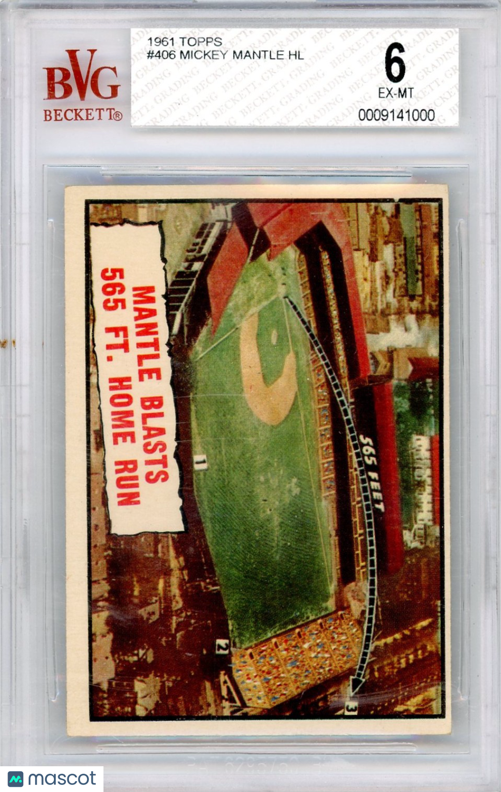 1961 Topps Mickey Mantle 565 HR #406 BVG 6