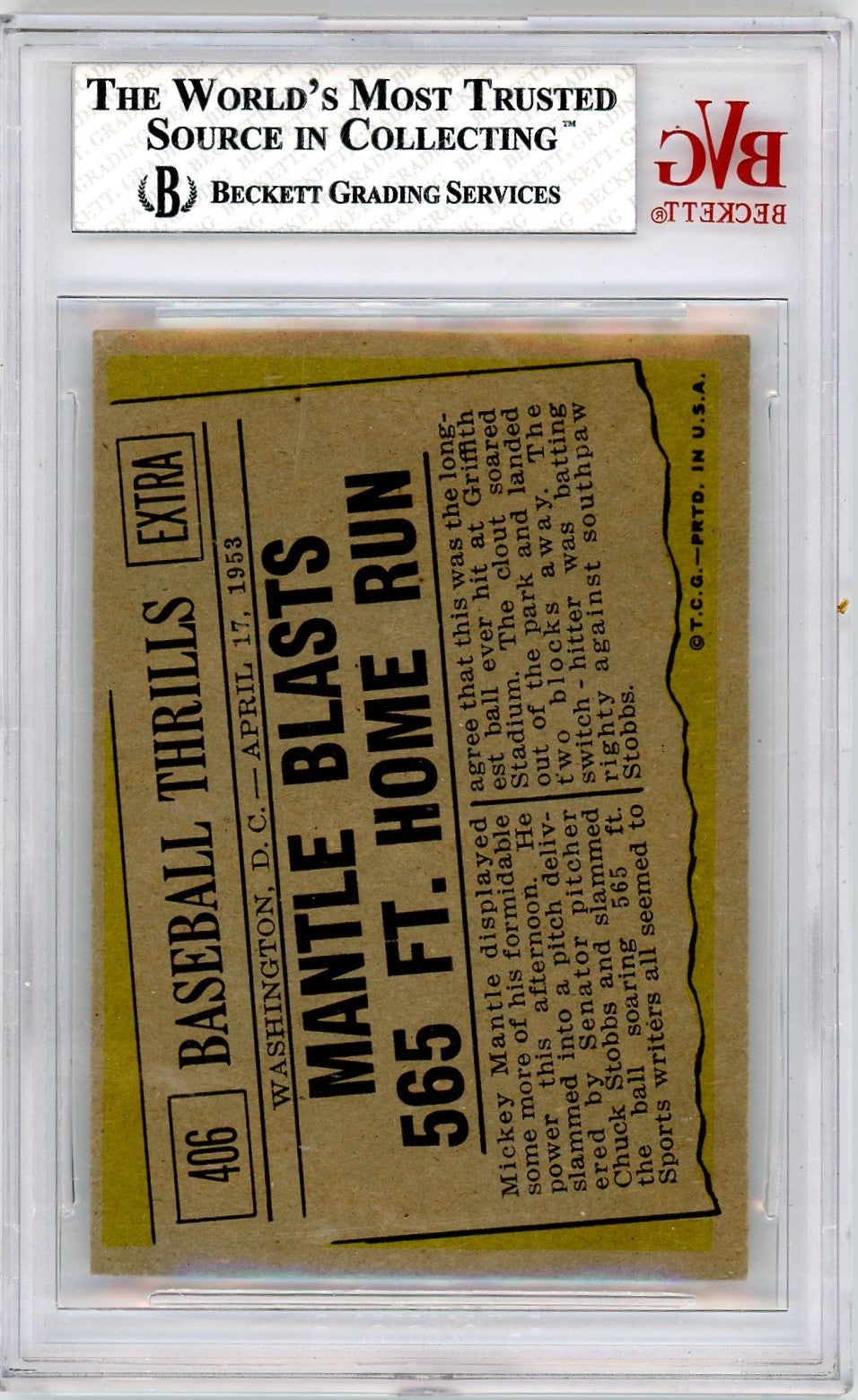 1961 Topps Mickey Mantle 565 HR #406 BVG 6