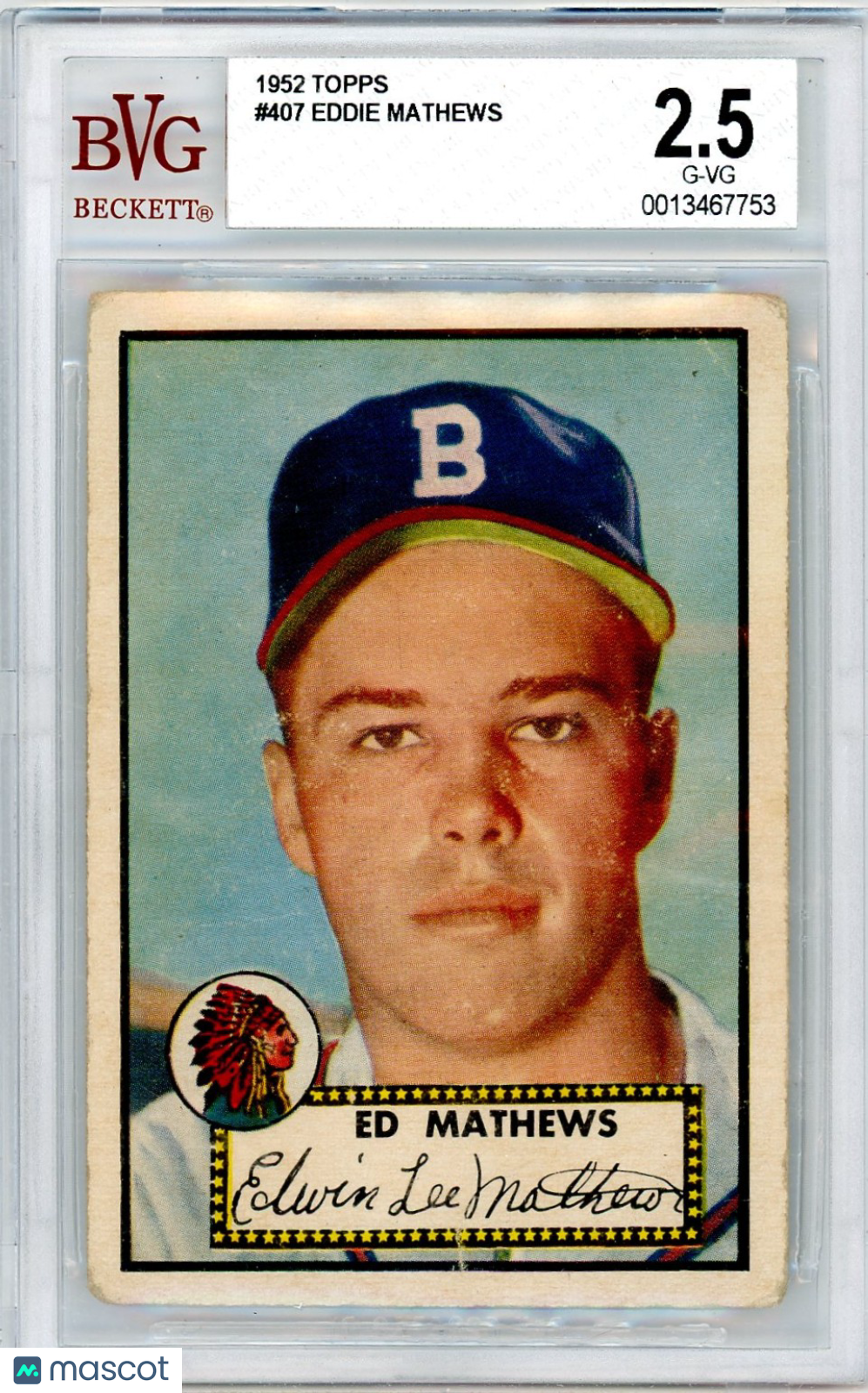 1952 Topps Eddie Mathews #407 BVG 2.5 Rookie