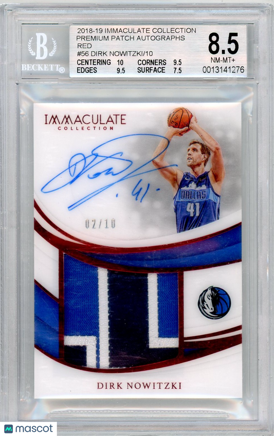2018 Immaculate Collection Patch Auto Red Dirk Nowitzki #56 BGS 8.5 /10 Auto 10