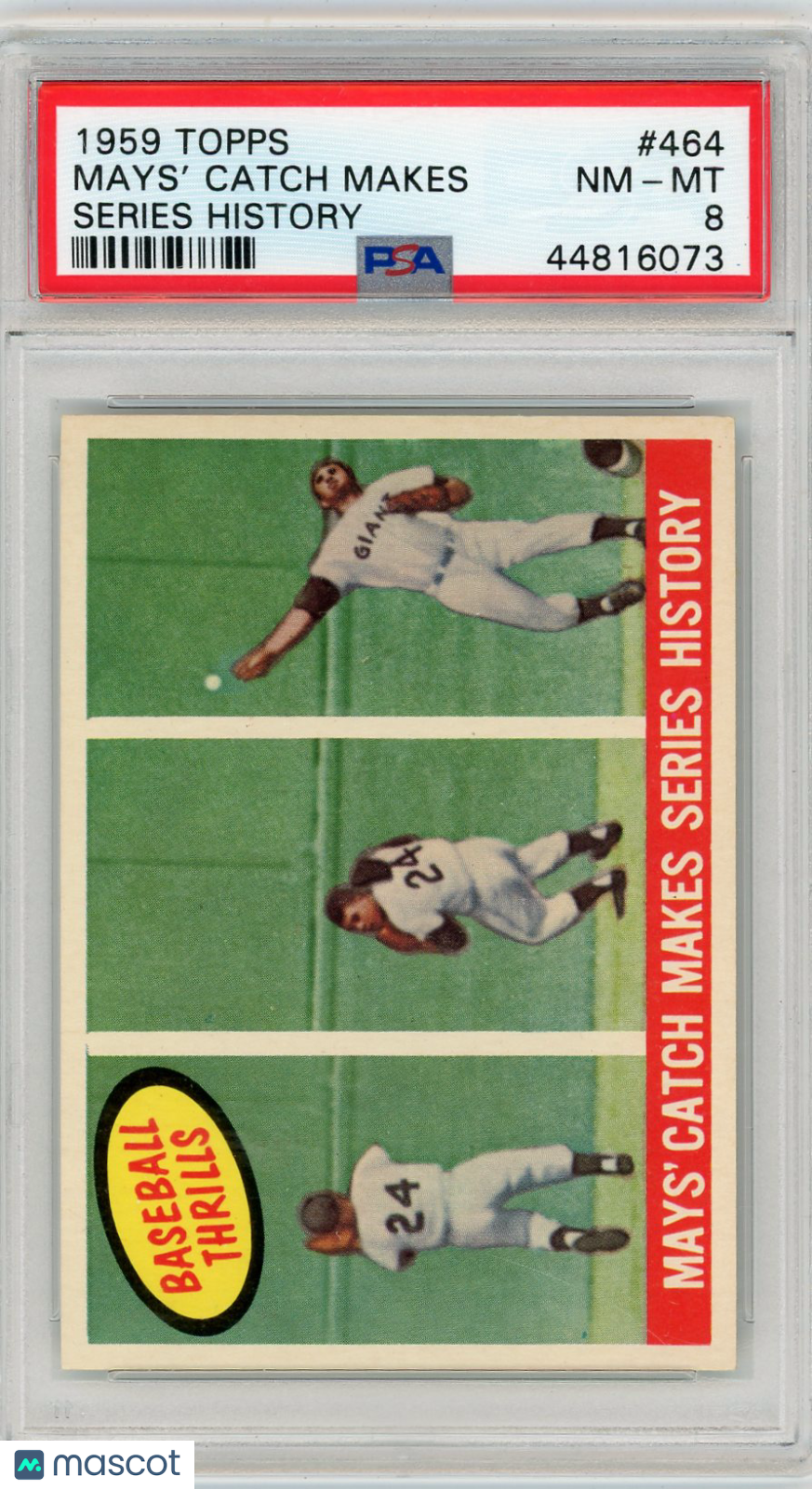 1959 Topps Mays' Catch Makes #464 Series History PSA 8