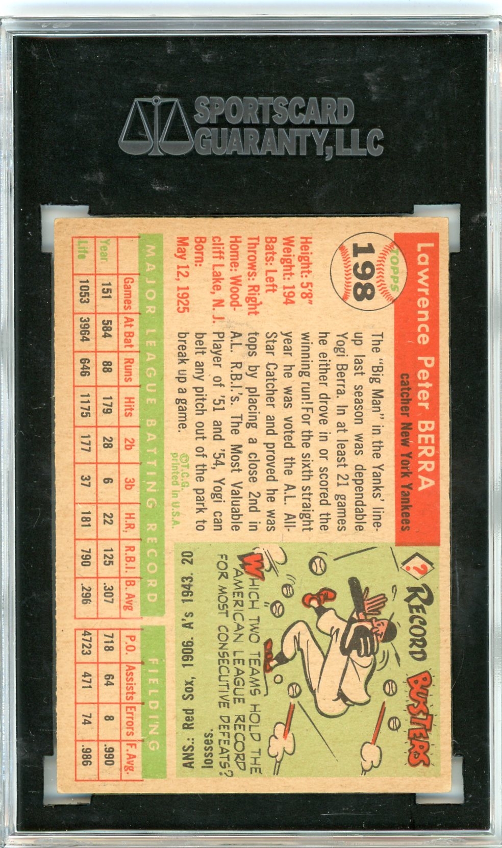 1955 Topps Yogi Berra #198 SGC 2.5