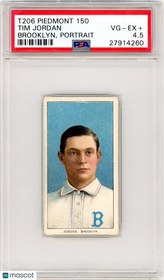1909-11 T206 Piedmont 150 Tim Jordan Brooklyn, Portrait PSA 4.5