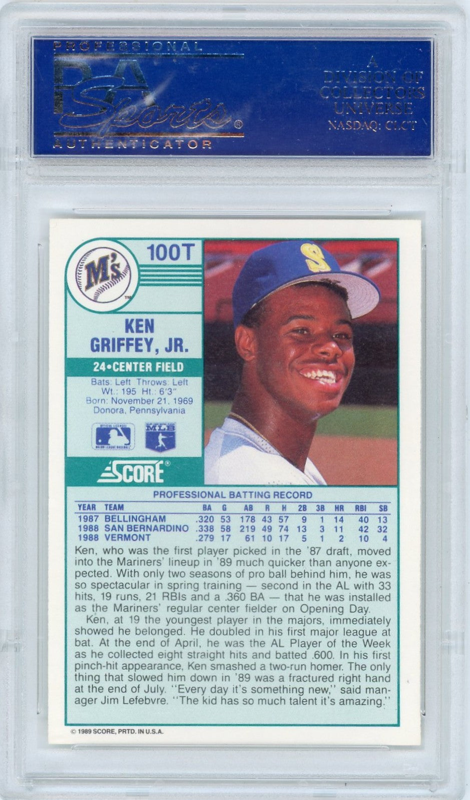 1989 Score Traded Ken Griffey JR. #100T PSA 10