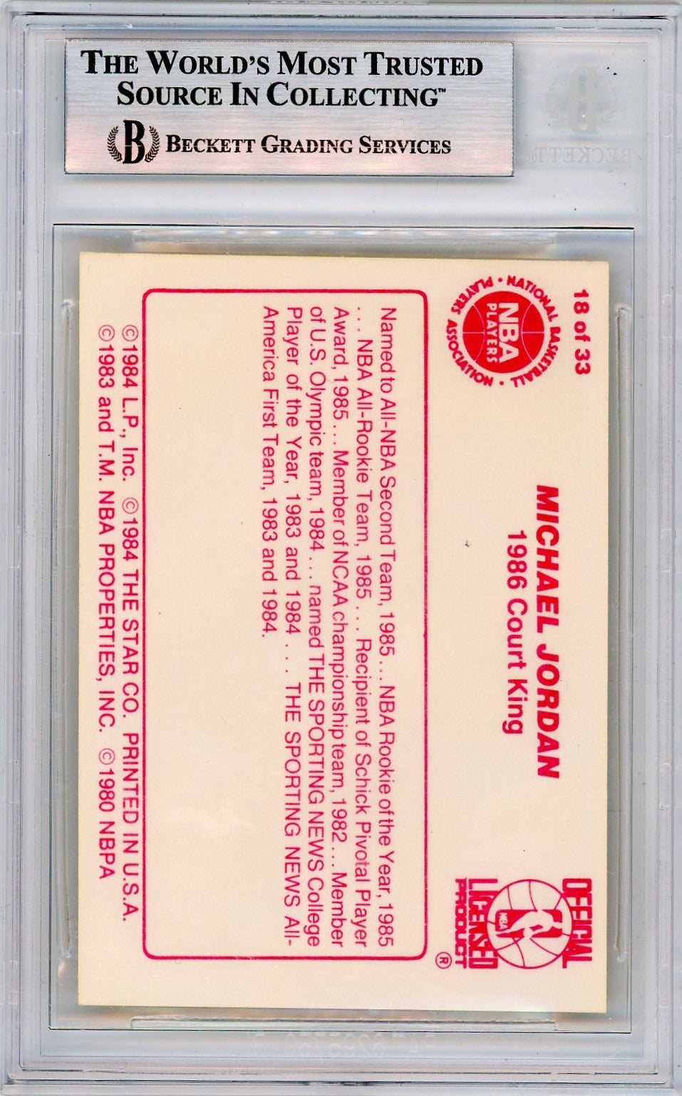 1986 Star Court Kings Michael Jordan #18 BGS 7.5