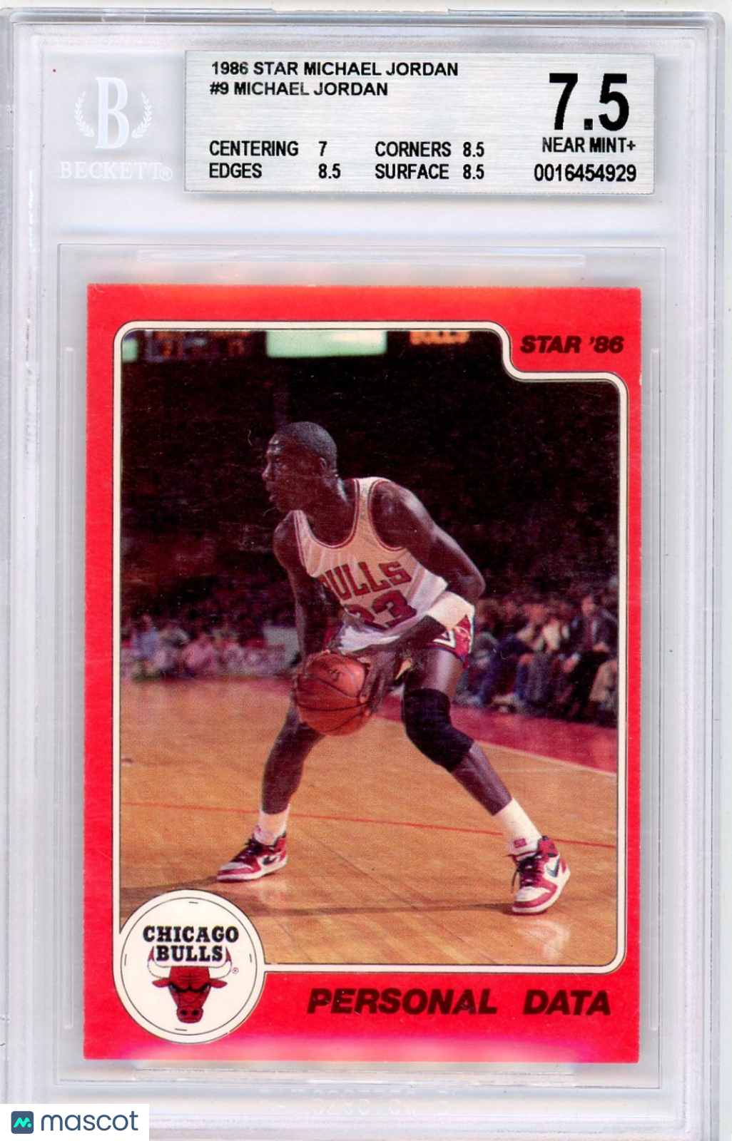 1986 Star Michael Jordan Personal Data Michael Jordan #9 BGS 7.5 /Personal