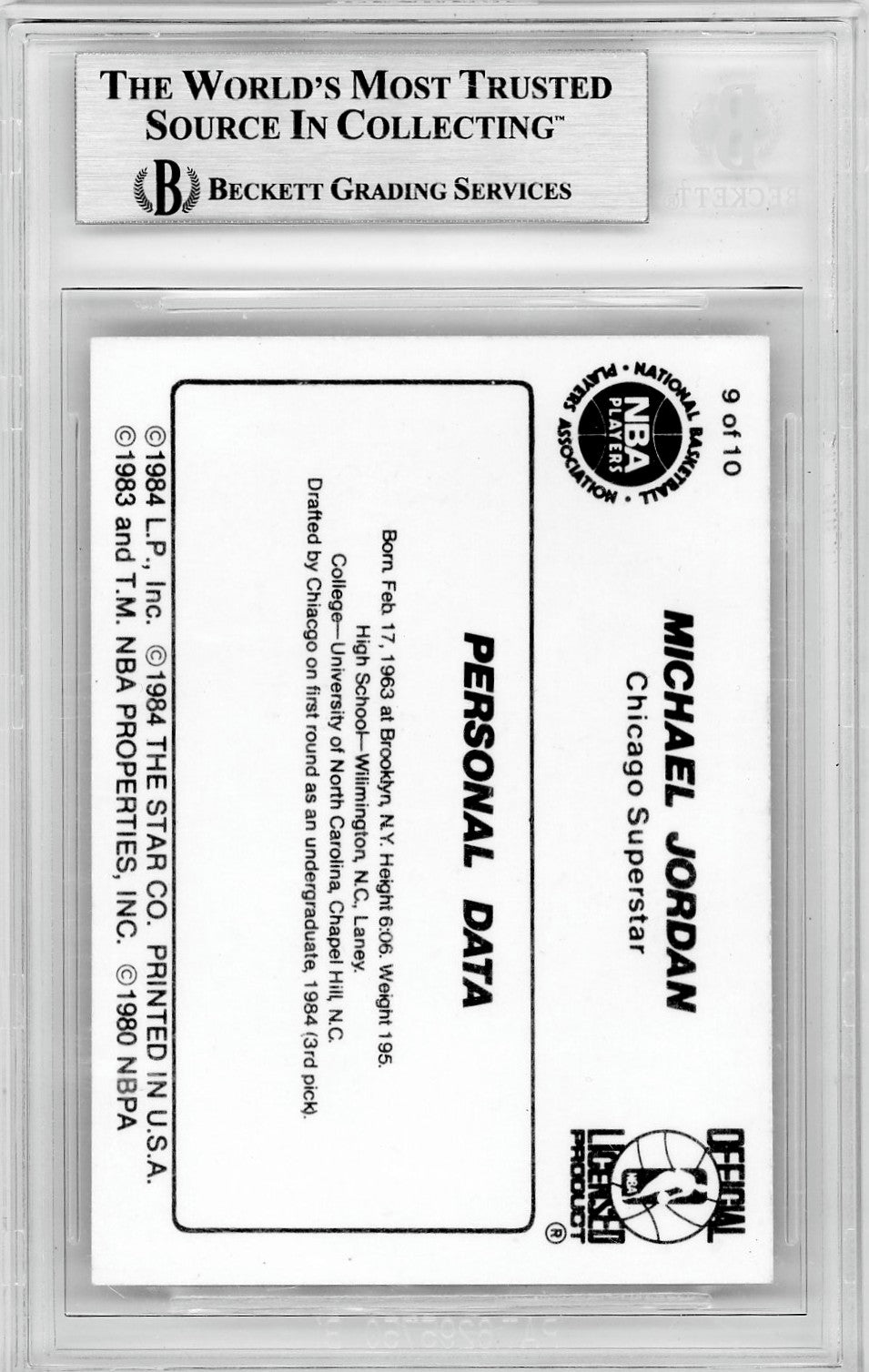 1986 Star Michael Jordan Personal Data Michael Jordan #9 BGS 7.5 /Personal