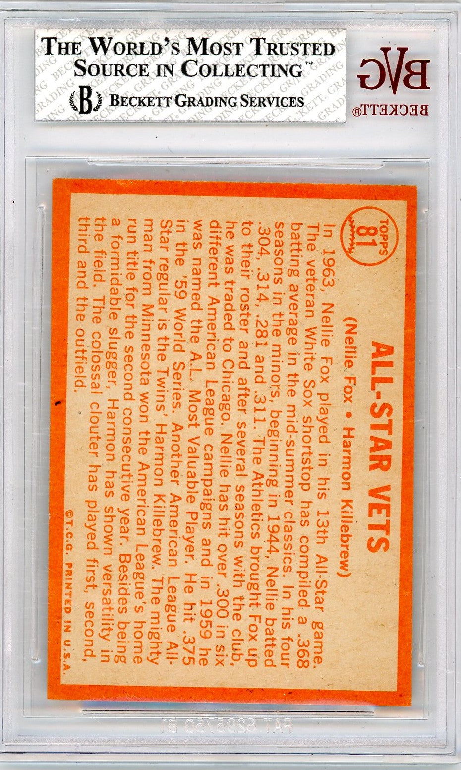 1964 Topps Harmon Killebrew Nellie Fox All-Star Vets #81 BVG 8 /Nellie