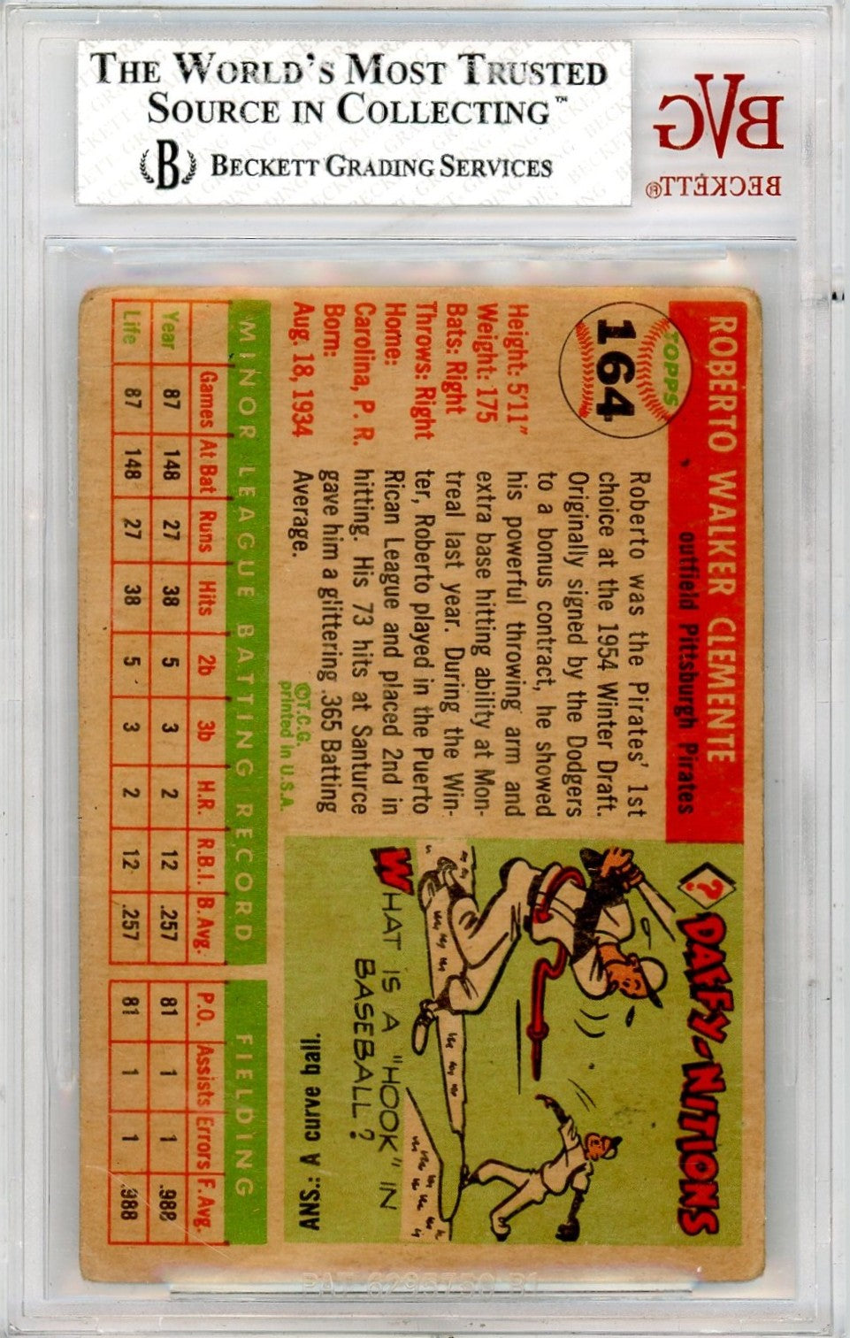 1955 Topps Roberto Clemente #164 BVG 3 Rookie