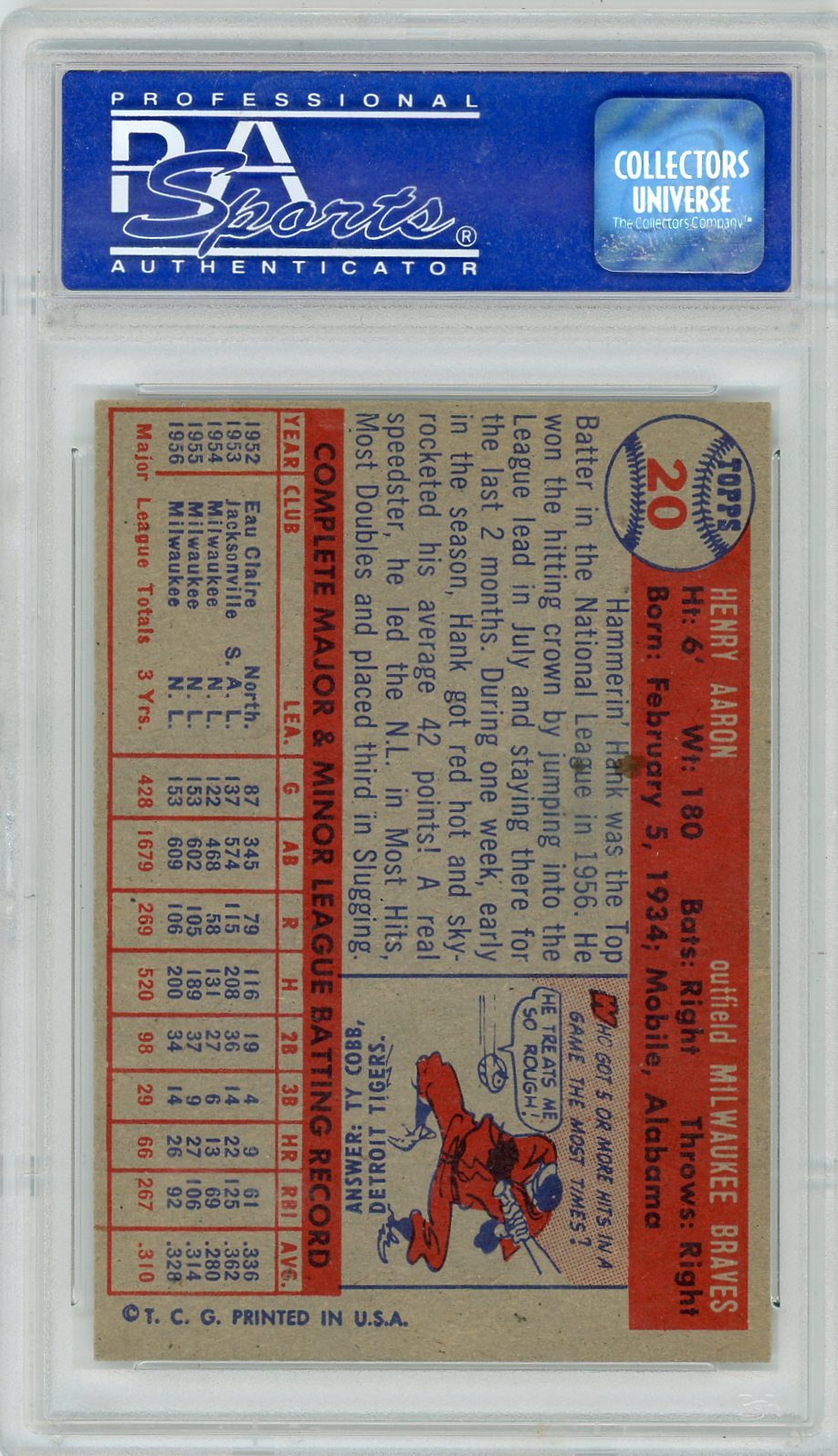 1957 Topps Hank Aaron #20 PSA 8