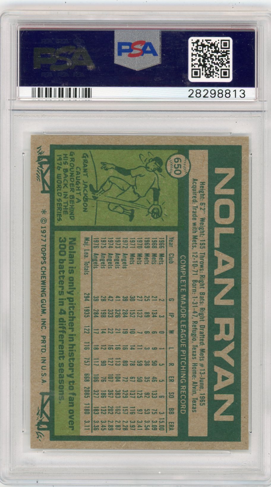 1977 Topps Nolan Ryan #650 PSA 9