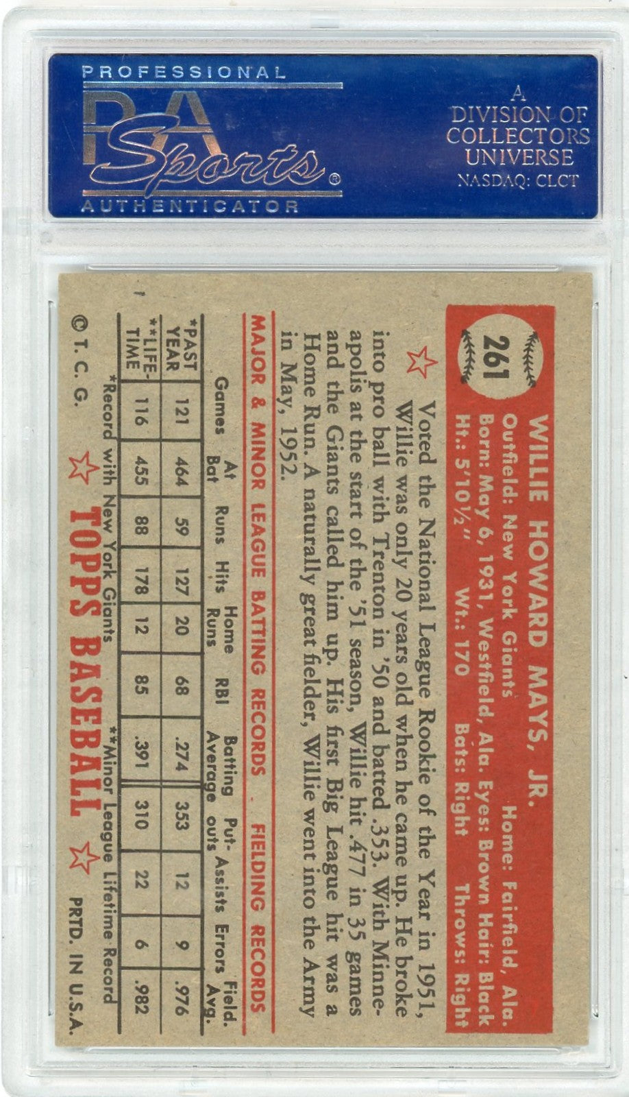 1952 Topps Willie Mays #261 PSA 4