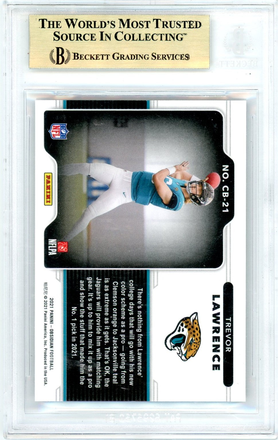 2021 Panini Obsidian Color Blast Black Trevor Lawrence #21 BGS 9.5