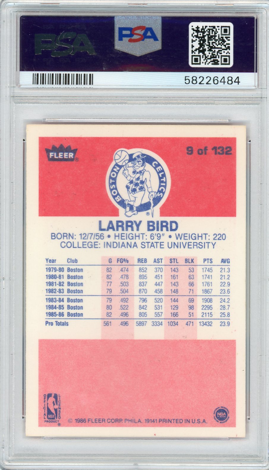 1986 Fleer Larry Bird #9 PSA 9