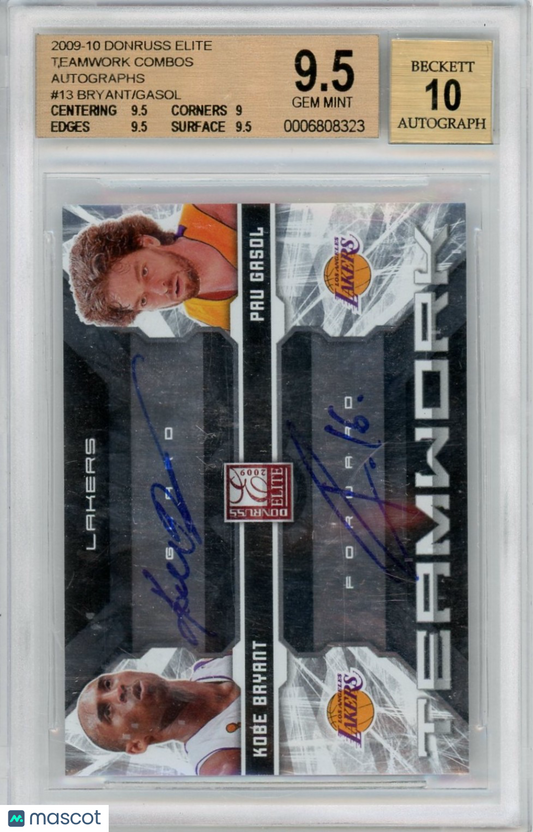 2009 Donruss Elite Teamwork Combos Autos Kobe Bryant-Gasol #13 BGS 9.5 Auto 10