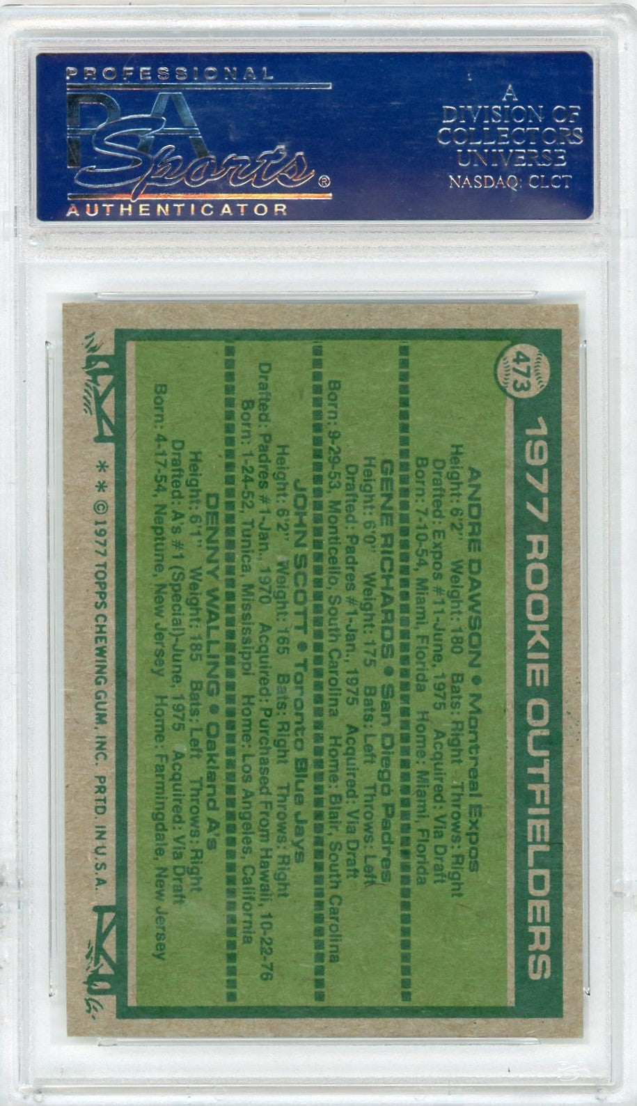 1977 Topps Rookie Outfielders #473 PSA 9