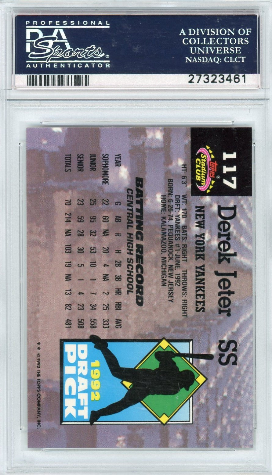 1993 Stadium Club Murphy Derek Jeter #117 PSA 9