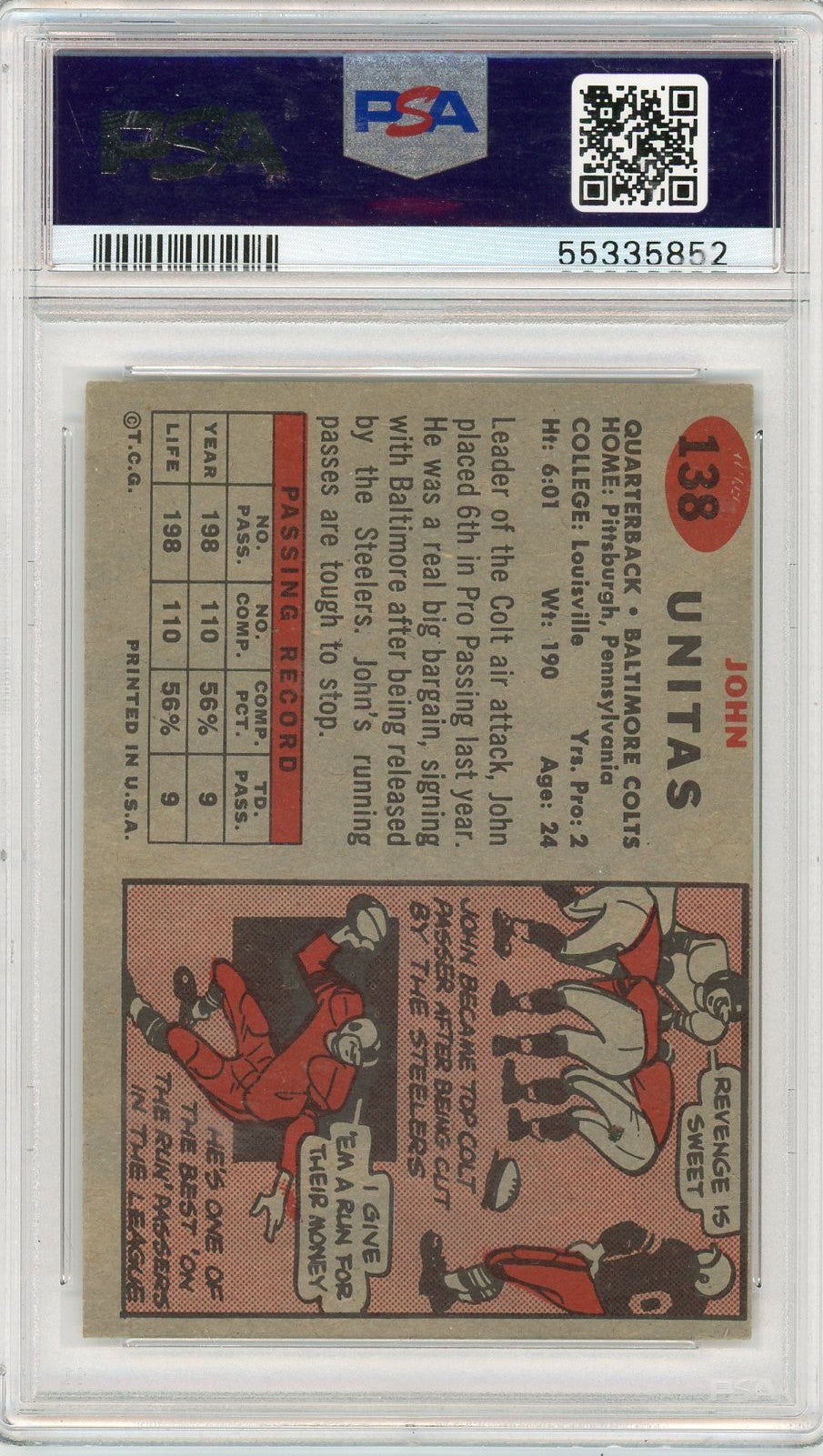 1957 Topps John Unitas #138 PSA 3