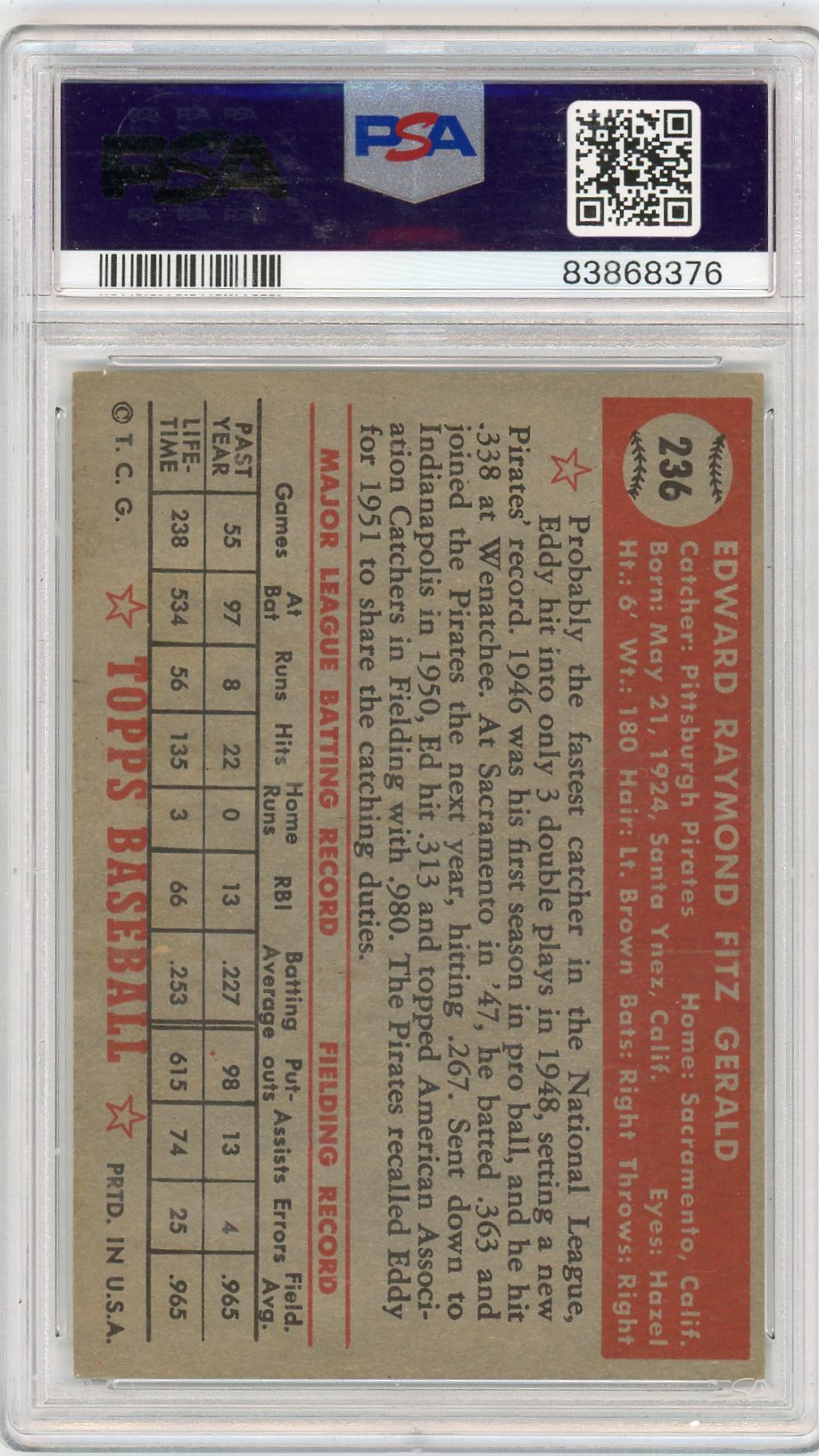 1952 Topps Ed Fitz Gerald #236 PSA 4