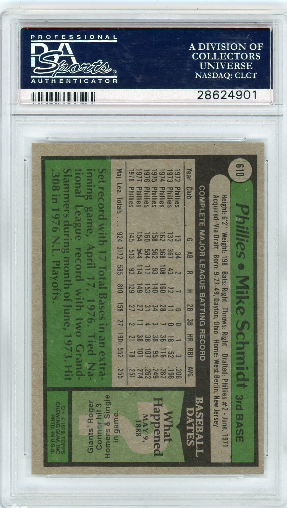 1979 Topps Mike Schmidt #610 PSA 9
