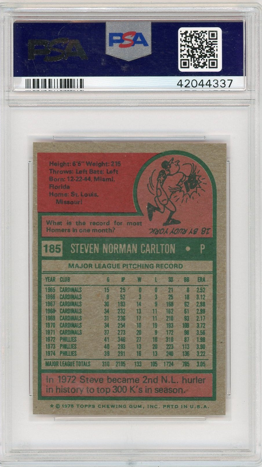 1975 Topps Mini Steve Carlton #185 PSA 8