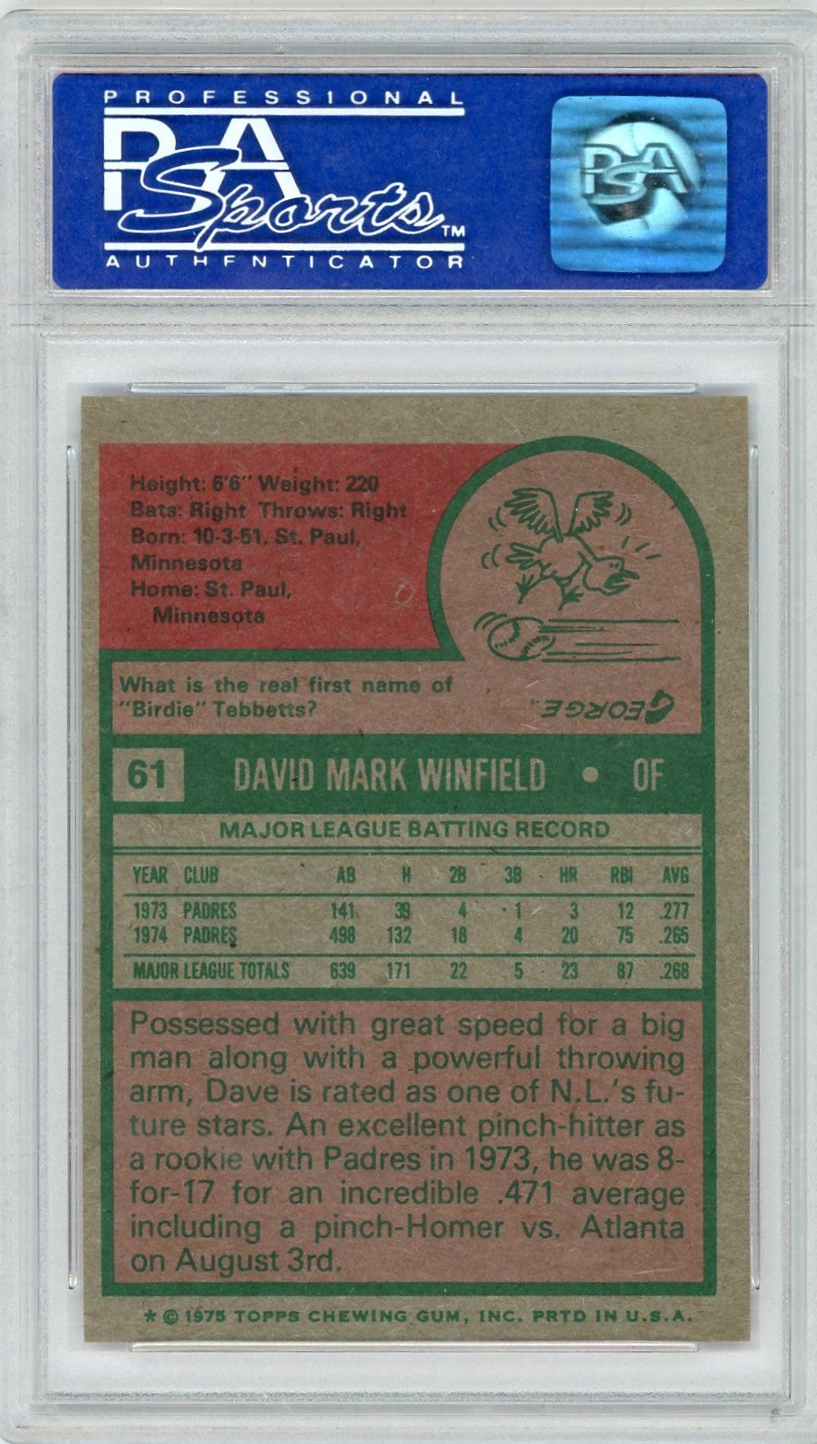 1975 Topps Dave Winfield #61 PSA 8