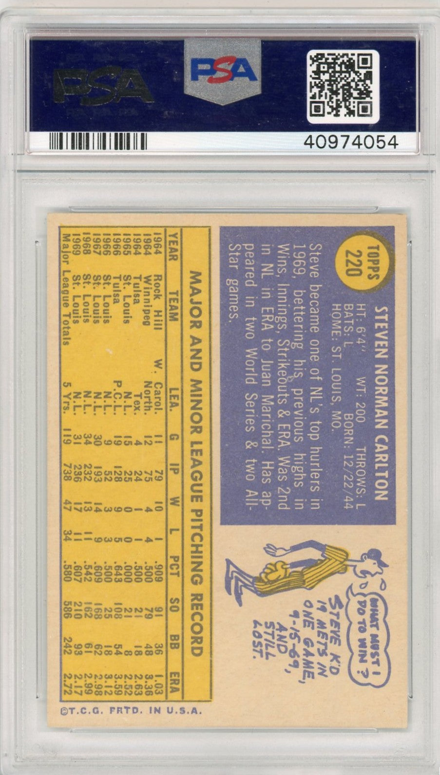 1970 Topps Steve Carlton #220 PSA 7.5