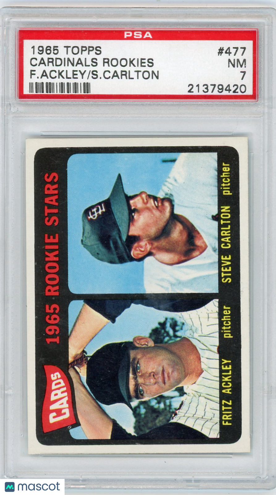 1965 Topps Cardinals Rookies #477 F. Ackley S. Carlton PSA 7