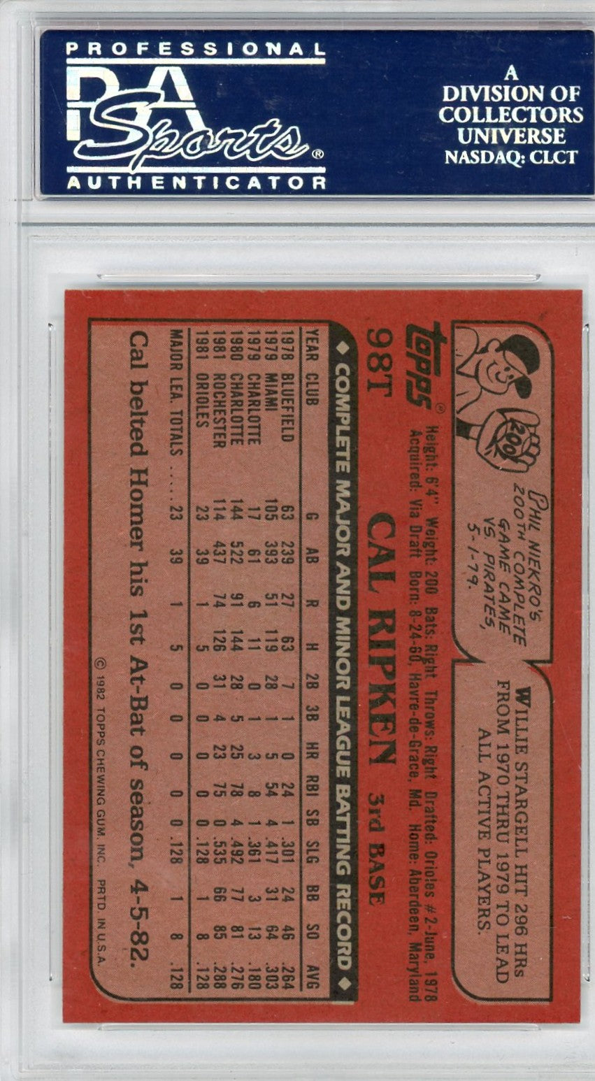 1982 Topps Traded Cal Ripken JR. #98T PSA 9