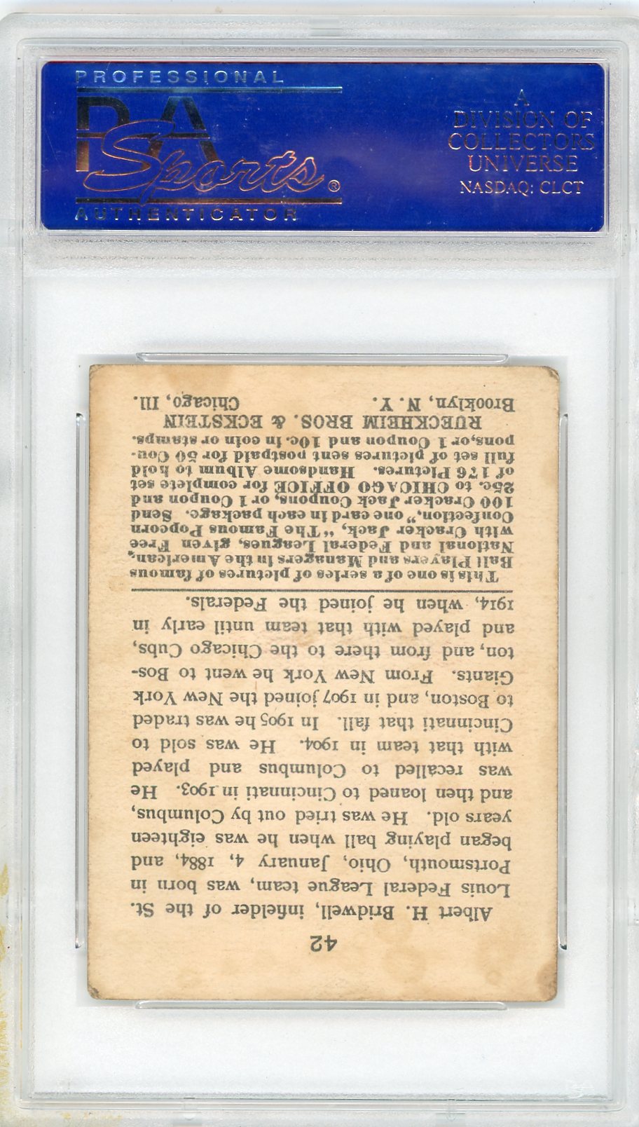1915 Cracker Jack Al Bridwell #42 PSA 3