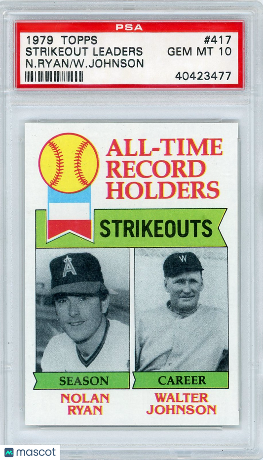 1979 Topps Strikeout Leaders #417 N. Ryan W. Johnson PSA 10