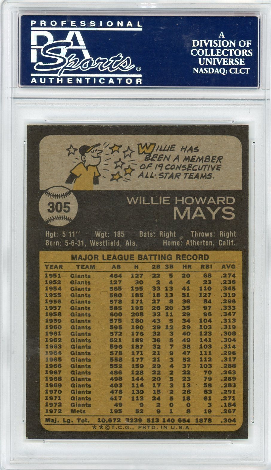 1973 Topps Willie Mays #305 PSA 8