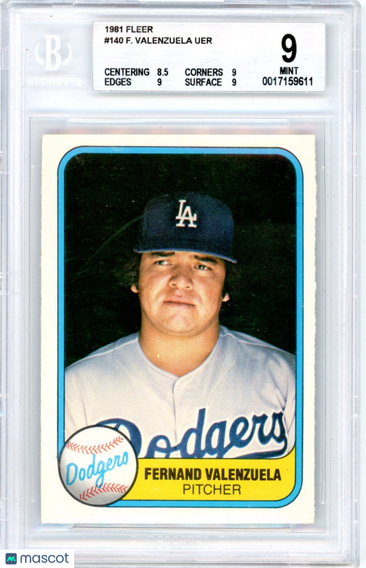 1981 Fleer Fernando Valenzuela #140 BGS 9 Rookie