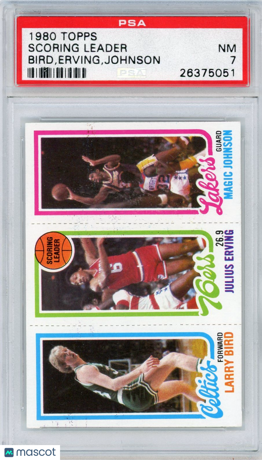 1980 Topps Scoring Leader Bird,Erving,Johnson PSA 7