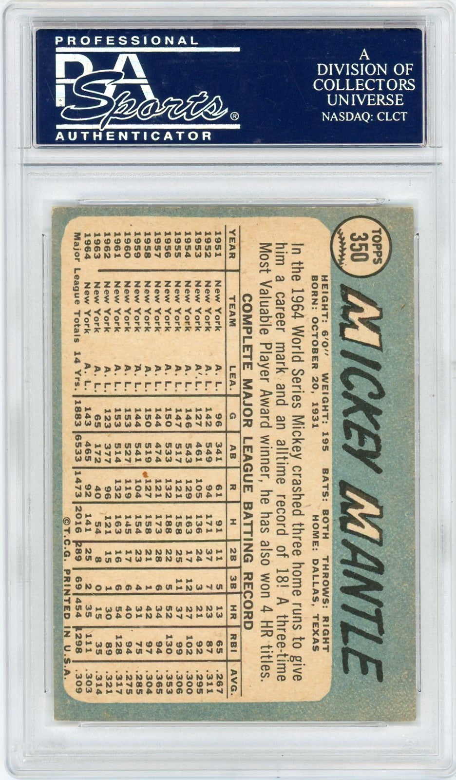 1965 Topps Mickey Mantle #350 PSA 7