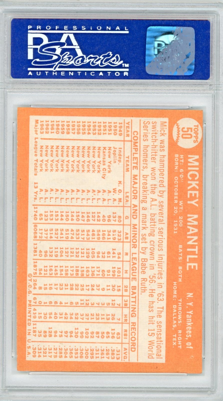 1964 Topps Mickey Mantle #50 PSA 7