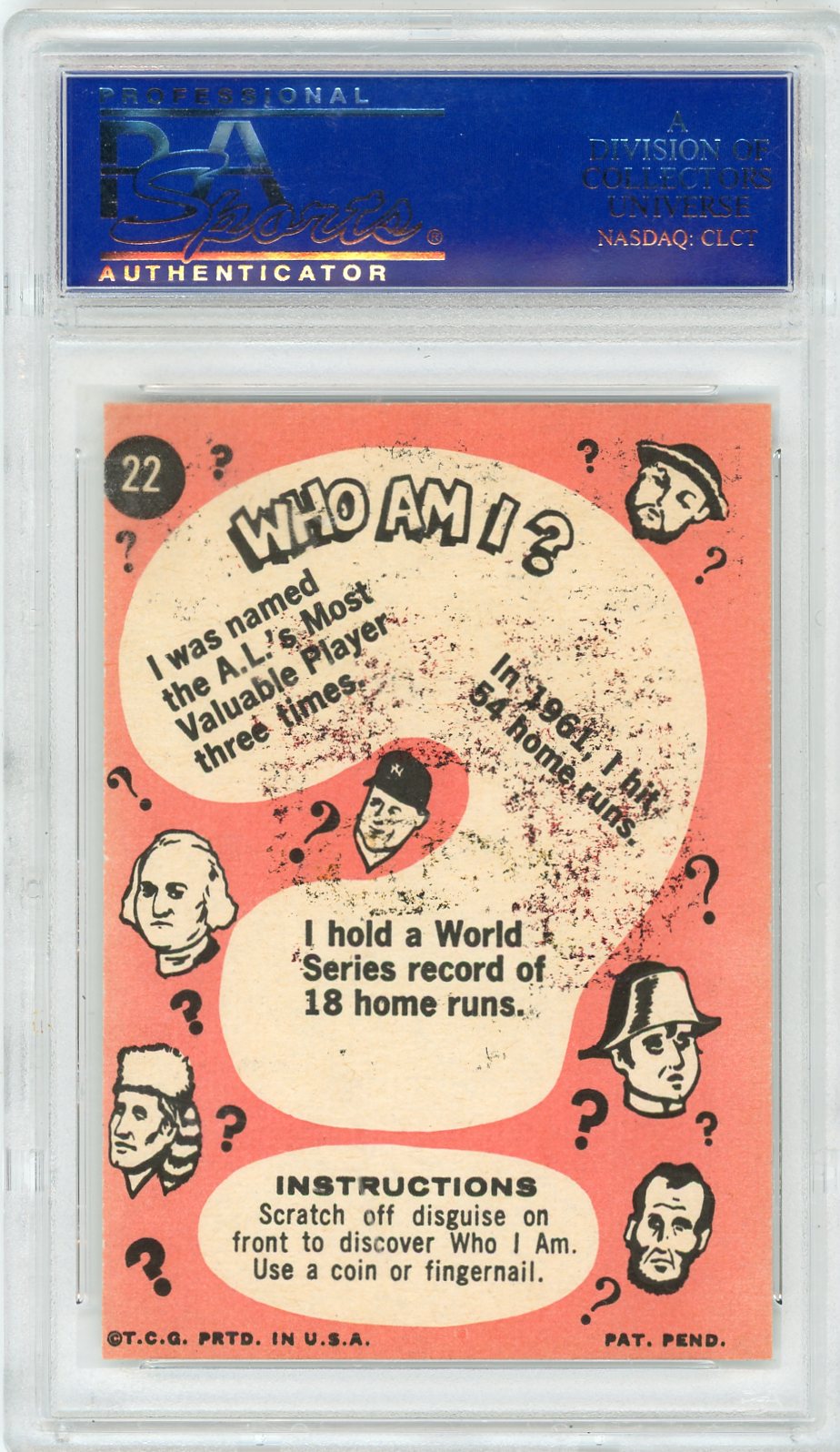 1967 Topps Who Am I? Mickey Mantle #22 PSA 7