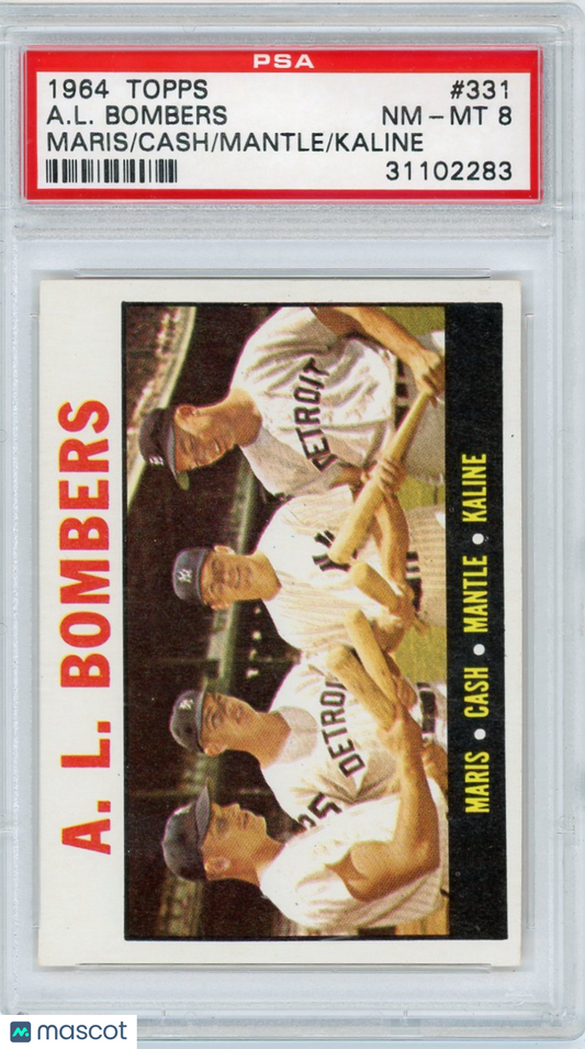 1964 Topps A. L. Bombers #331 Maris Cash Mantle Kaline PSA 8