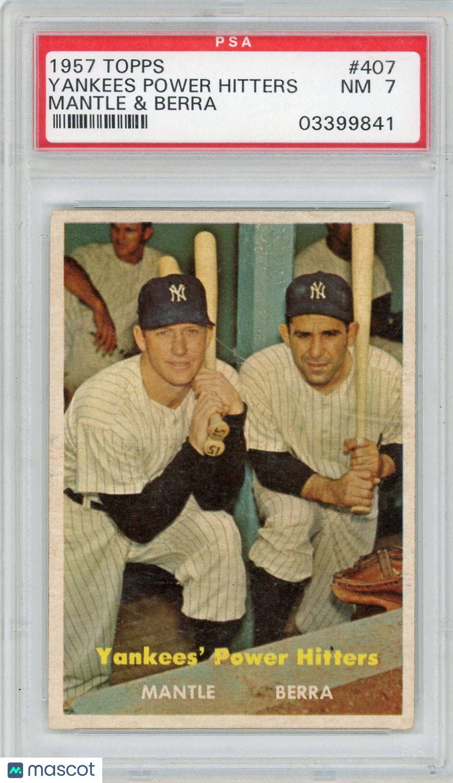 1957 Topps Berra Mantle #407 Yankees' Power Hitters PSA 7