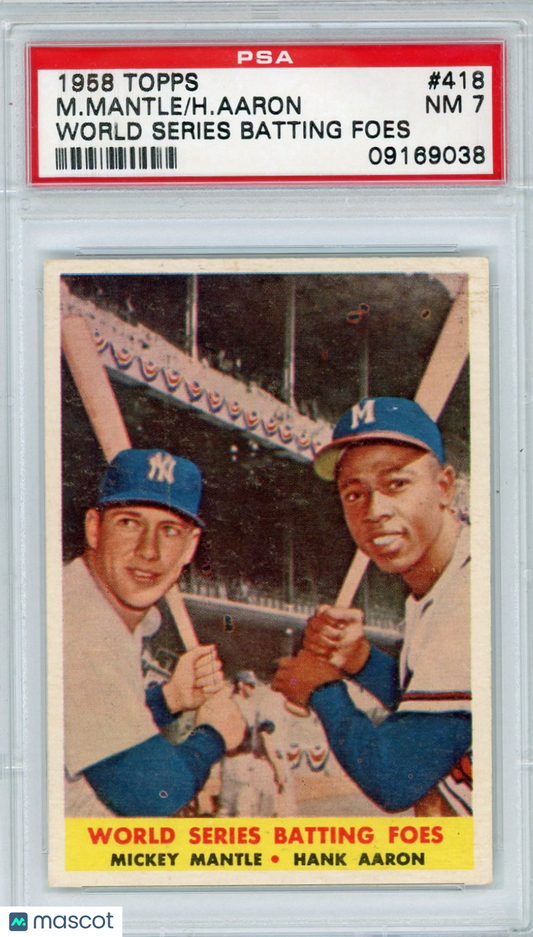 1958 Topps H. Aaron M. Mantle #418 W. S. Batting Foes PSA 7