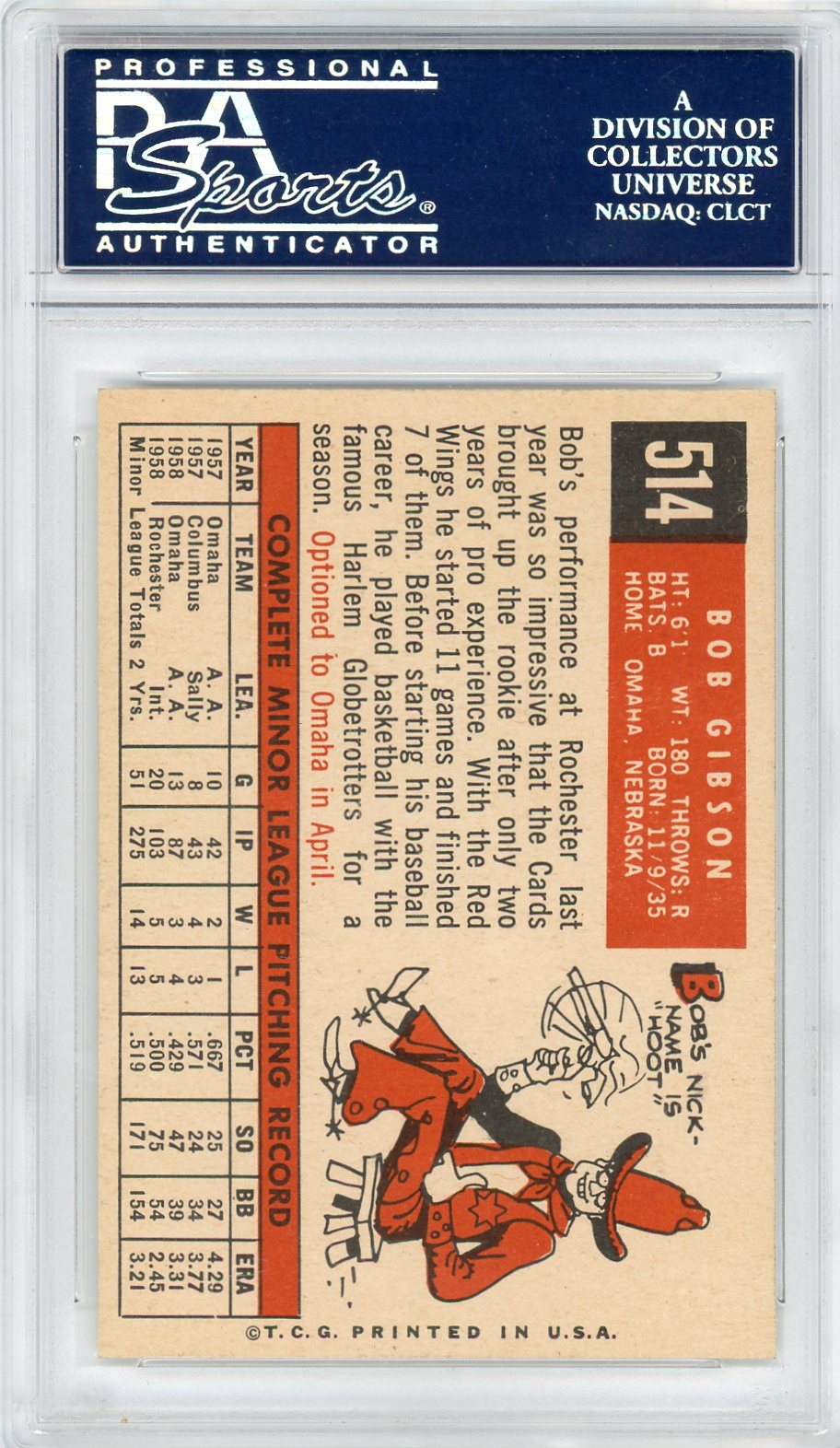 1959 Topps Bob Gibson #514 PSA 9