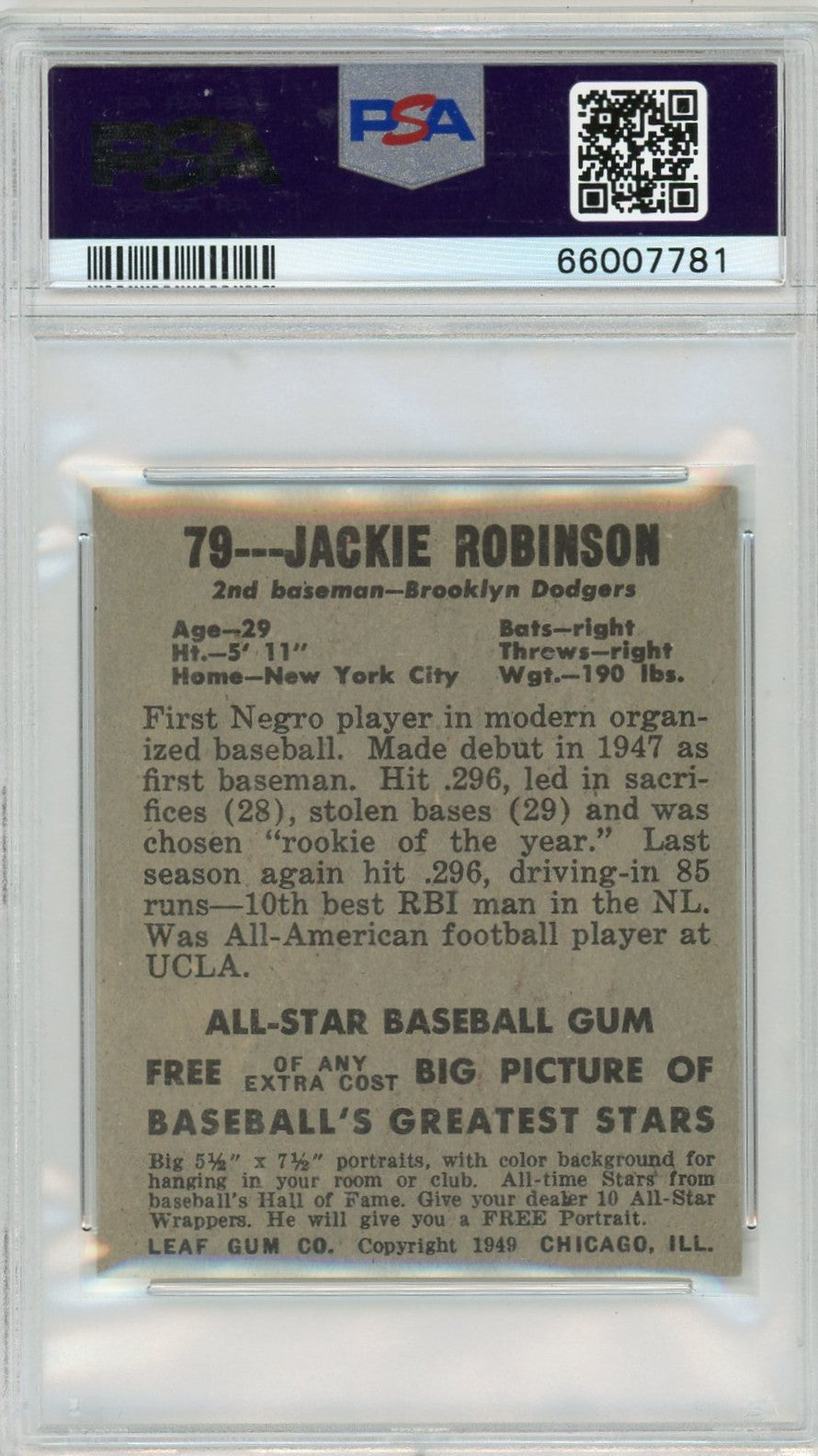 1948 Leaf Jackie Robinson #79 PSA 6