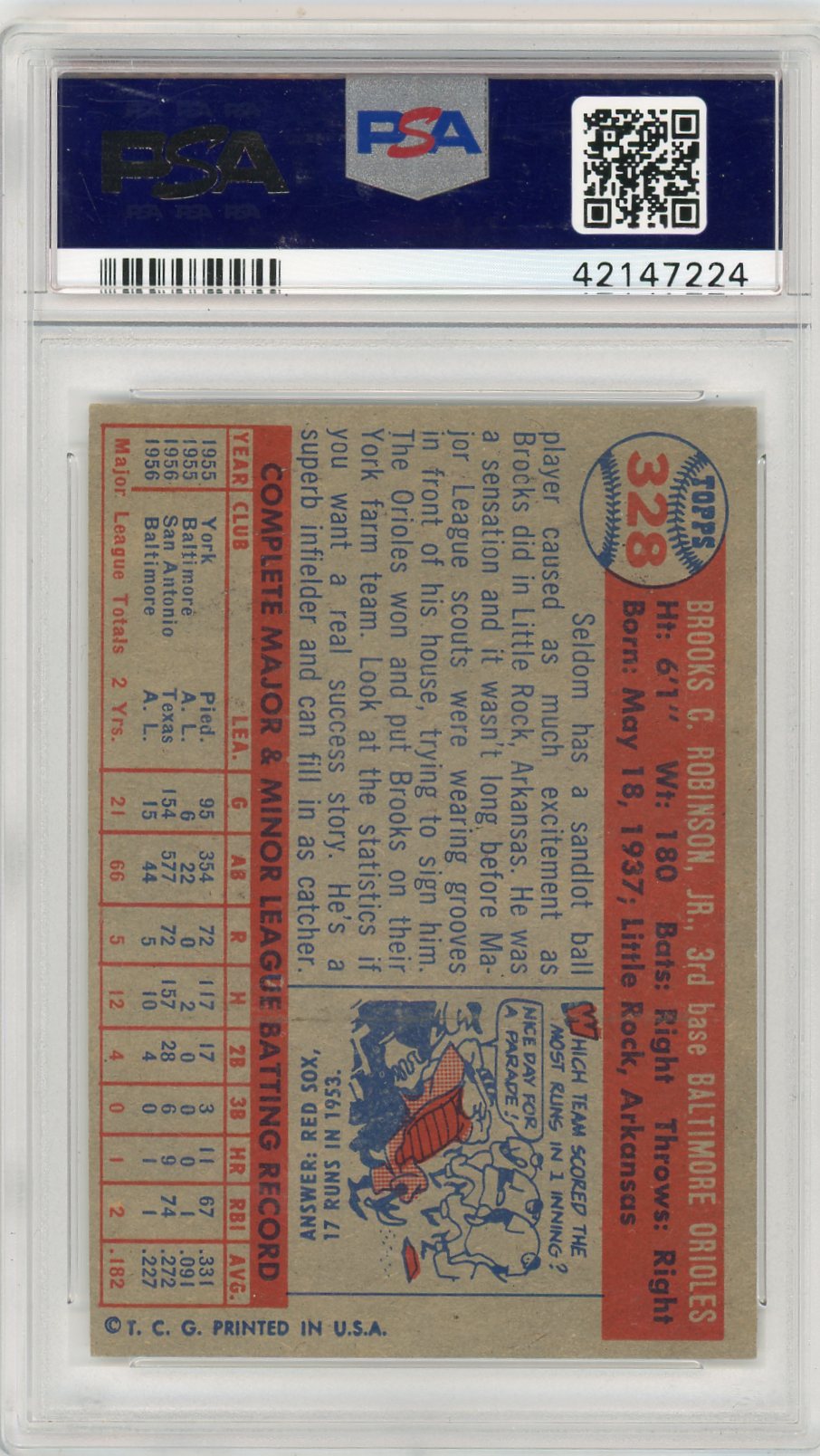 1957 Topps Brooks Robinson #328 PSA 7