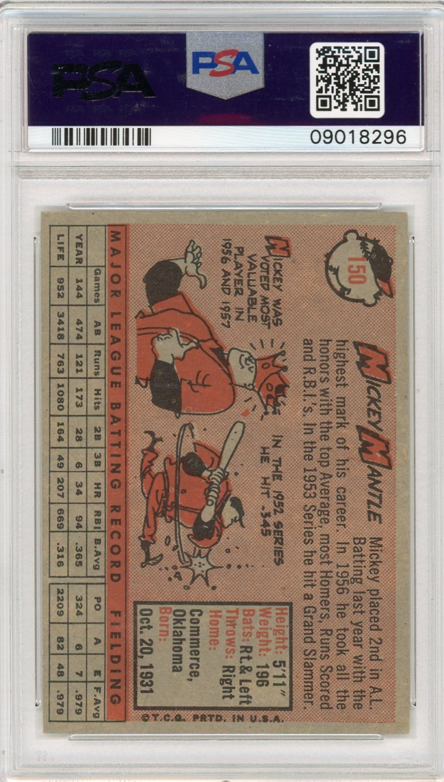 1958 Topps Mickey Mantle #150 PSA 6