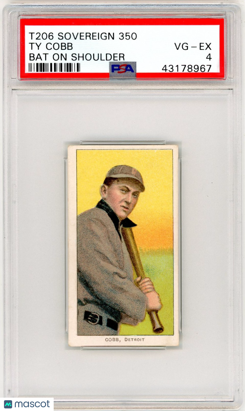 1909-11 T206 Sovereign 350 Ty Cobb Bat On Shoulder PSA 4