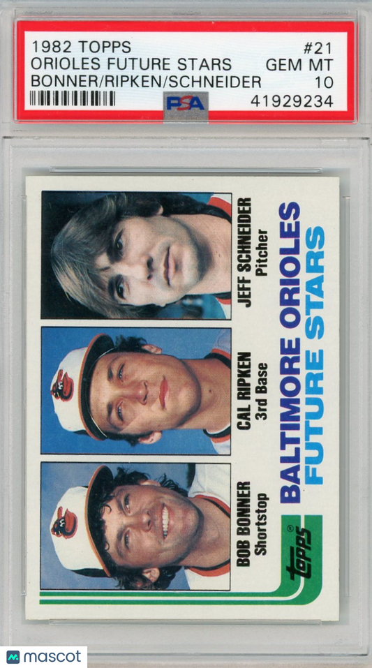 1982 Topps Orioles Future Stars #21 Bonner Ripken Schneider PSA 10