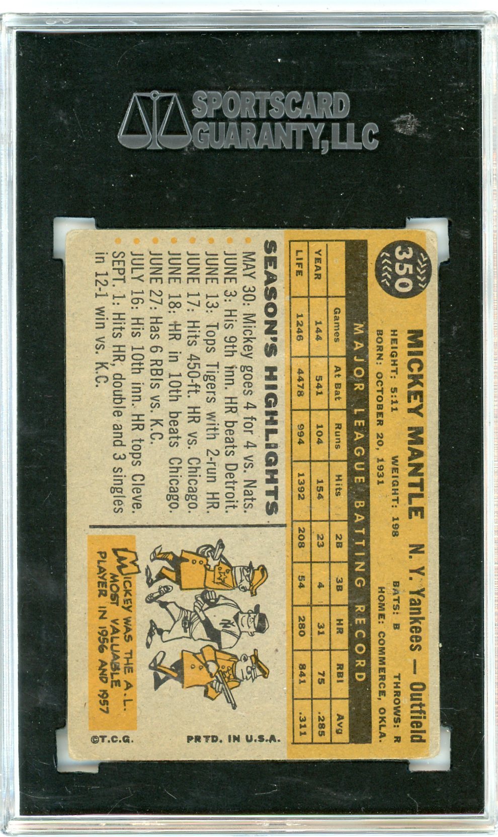 1960 Topps Mickey Mantle #350 SGC 3.5