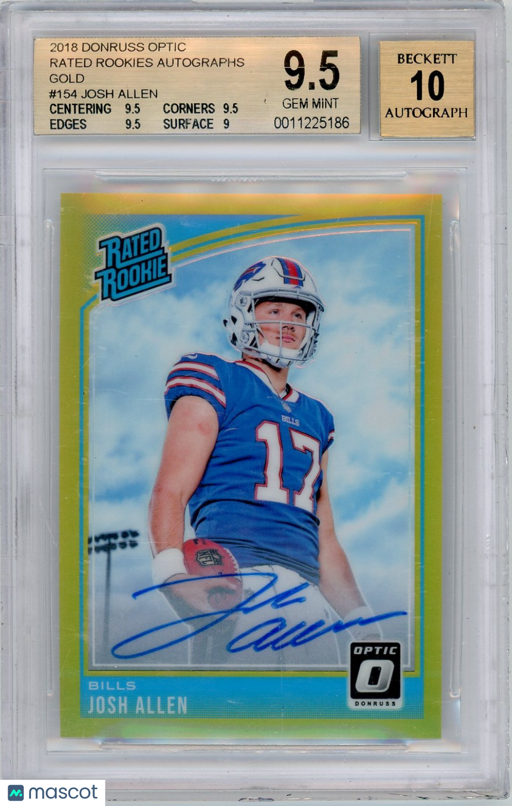 2018 Donruss Optic Rated Rookies Autographs Gold Josh Allen #154 BGS 9.5 Auto 10