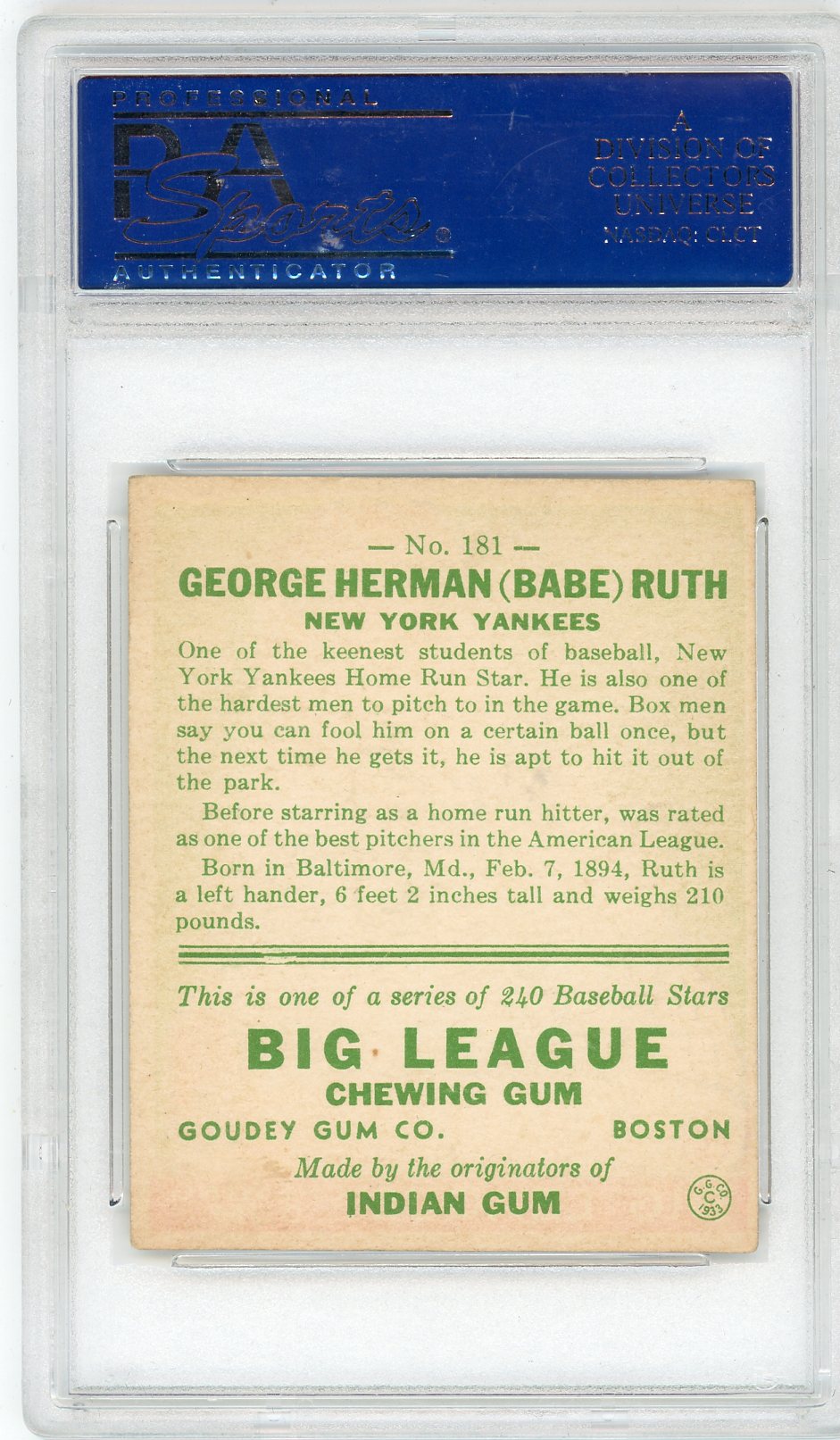 1933 Goudey Babe Ruth #181 PSA 5